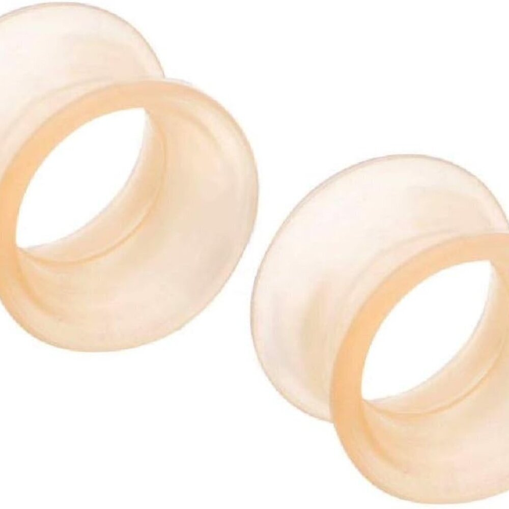 Ear Tunnel Plugs Gauges Silicone Flesh Tone Thick Wall Double Flared Pair
